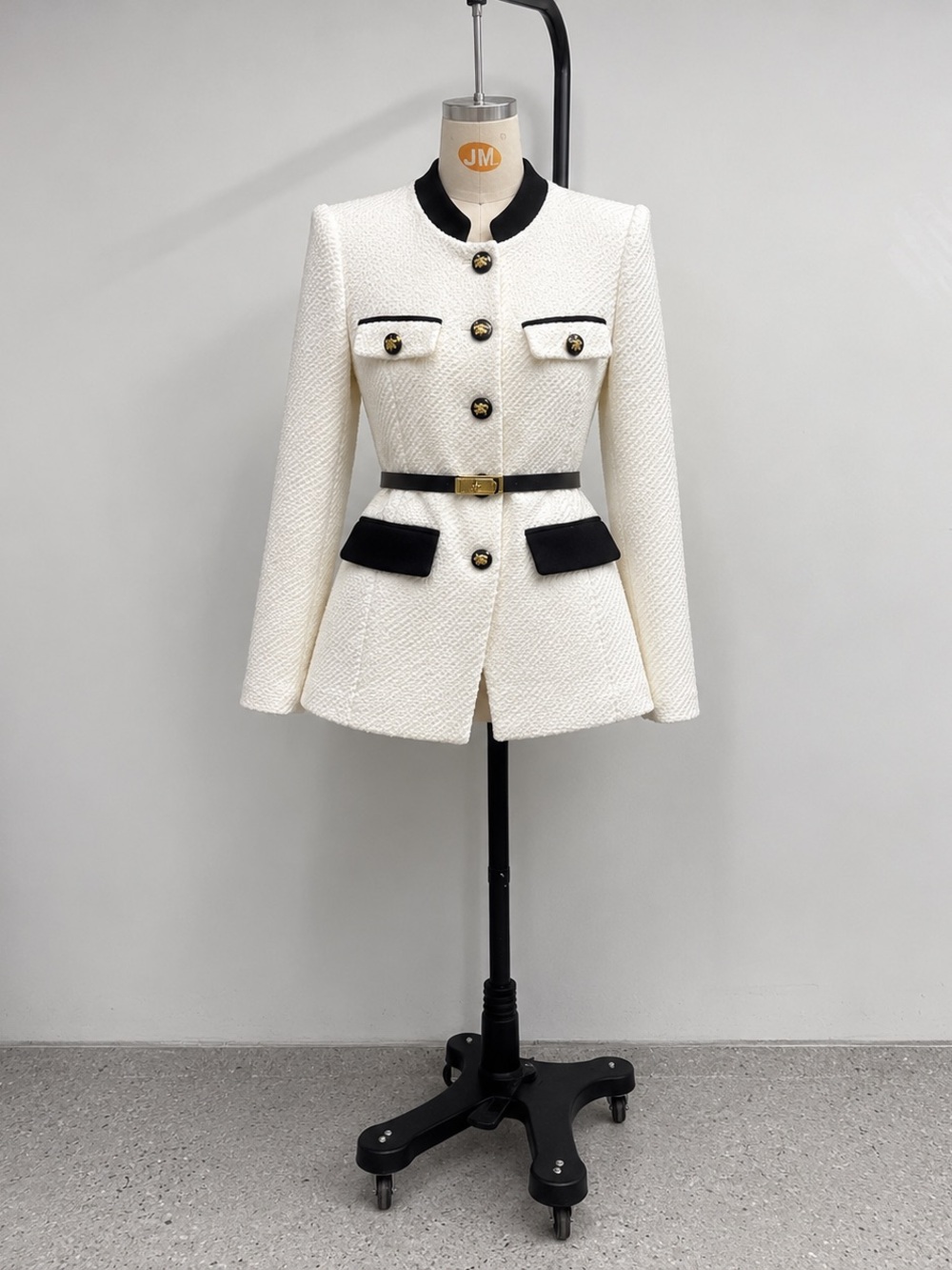 Elegant White Tweed Jacket with Black Trim